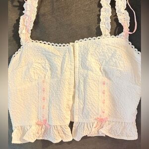 All in Favor White Textured Bustier with Pink Ribbon Details